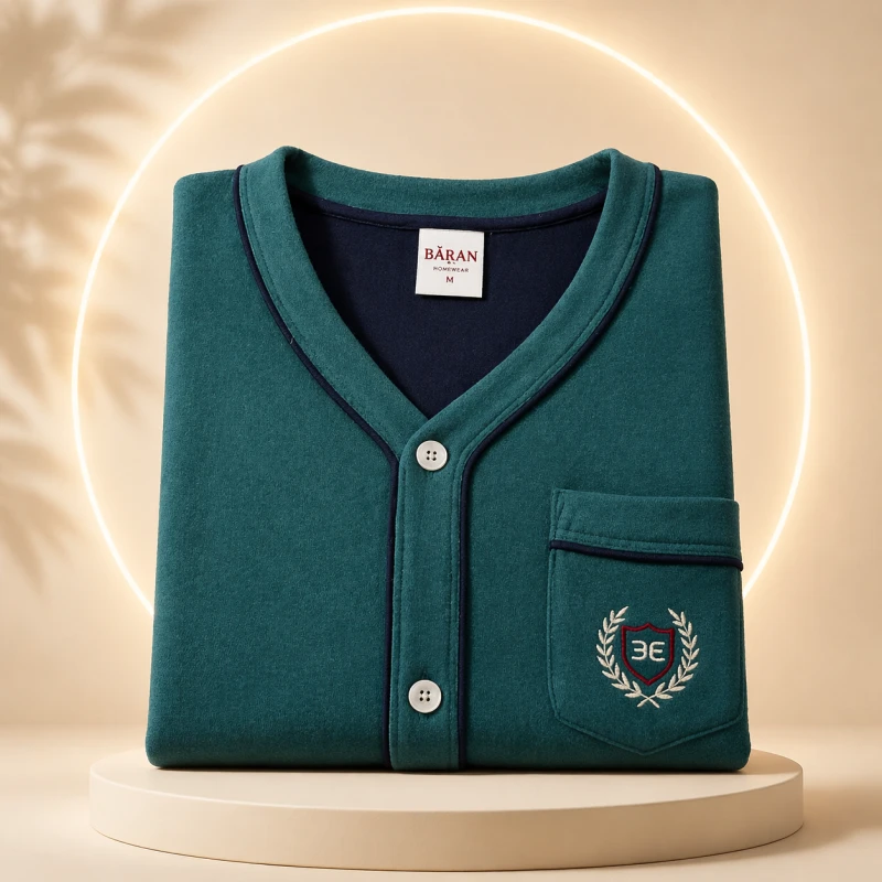 Pijama bărbați din bumbac, model clasic cu nasturi și buzunar – confort maxim ,marimea XL